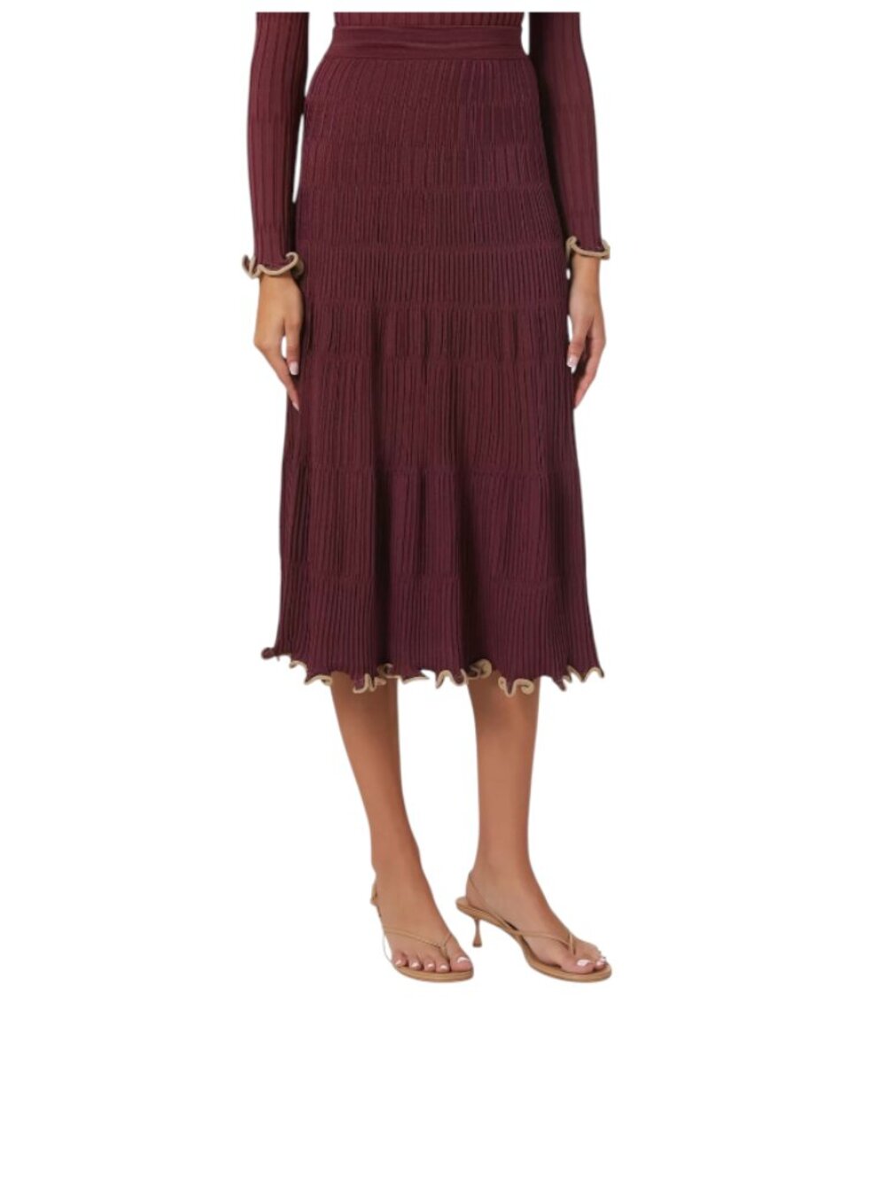 Jonathan Simkhai Malia Ribbed Rib Knit Midi Skirt Womens Medium Merlot Maroon